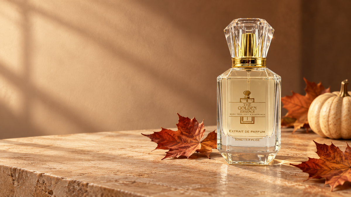 Golden Essence Diamantflakon mit Herbstblättern und cremefarbenem Kürbis