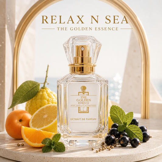 Relax n Sea – Golden Essence Flakon mit Diamantdeckel, Zitrus, Aprikose, Johannisbeere und Minze