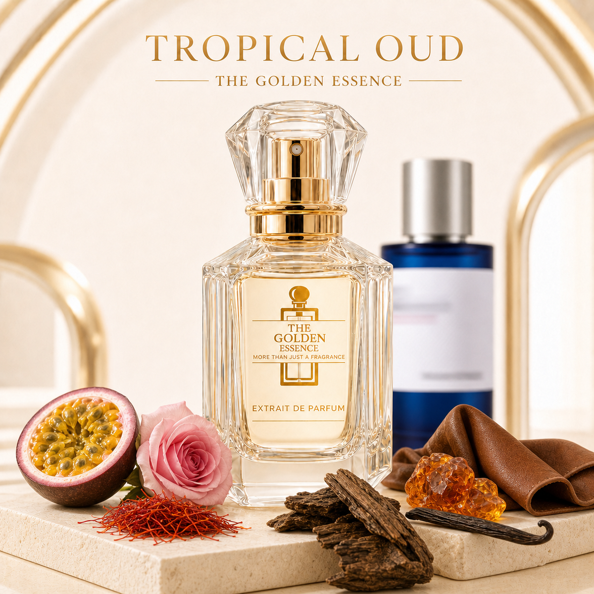 Tropical Oud – The Golden Essence mit Passionsfrucht, Safran, Rose, Oud, Leder, Amber und Vanille